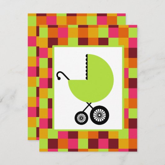 Neutrale Babydusche - grüner Carriage & Farbblock Einladung (Vorne/Hinten)