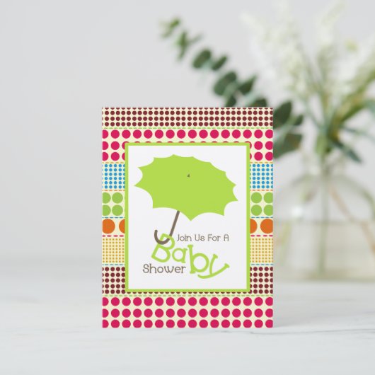 Neutrale Babydusche - Grüner Regenschirm & Boho Do Einladung (Stehend Vorderseite)
