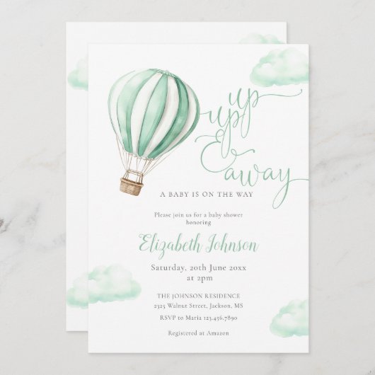 Neutrale Babydusche mit Heißluftballon Einladung (Vorne/Hinten)