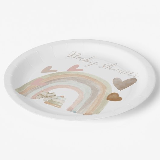 Neutrale Babydusche Pappteller (Schrägansicht)