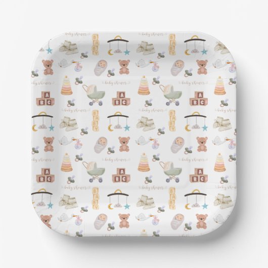 Neutrale Babydusche Pappteller (Vorderseite)