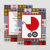 Neutrale Babydusche - Red Carriage & Kariert Einladung (Vorne/Hinten)