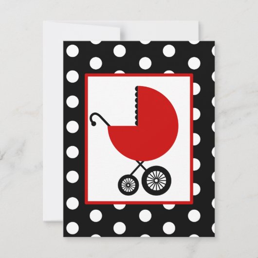 Neutrale Babydusche - Red Carriage & Polka Dots Einladung (Vorderseite)