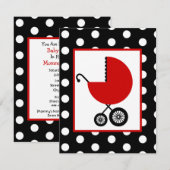 Neutrale Babydusche - Red Carriage & Polka Dots Einladung (Vorne/Hinten)