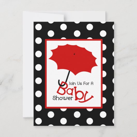 Neutrale Babydusche - Red Umbrella & Polka Dots Einladung (Vorderseite)
