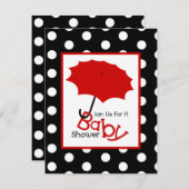 Neutrale Babydusche - Red Umbrella & Polka Dots Einladung (Vorne/Hinten)