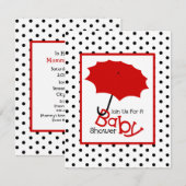 Neutrale Babydusche - Red Umbrella & Polka Dots Einladung (Vorne/Hinten)