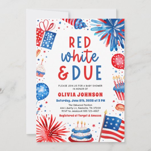 Neutrale Babydusche, rot, weiß und Geschlecht Einladung (Vorderseite)