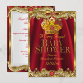 Neutrale Babydusche Royal Red Gem Gold Crown 2 Einladung (Vorne/Hinten)