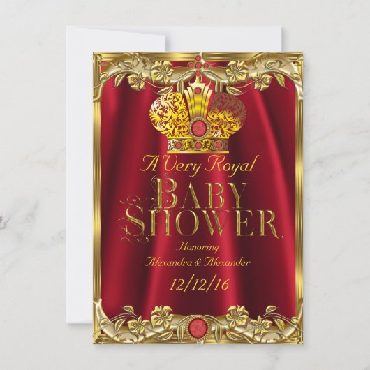 Neutrale Babydusche Royal Red Gem Gold Crown 2 Einladung (Vorderseite)