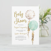 Neutrale Babydusche und Goldballons Einladung (Stehend Vorderseite)