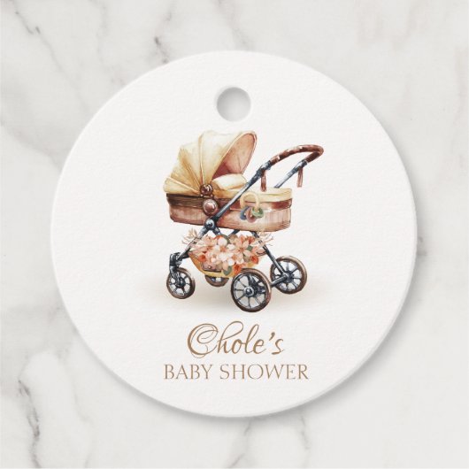 Neutrale Babydusche von Boho Floral Stroller Geschenkanhänger (Vorderseite)