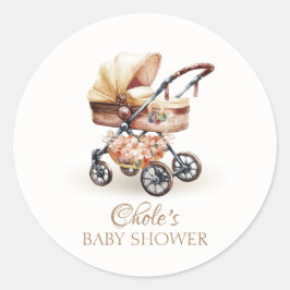 Neutrale Babydusche von Boho Floral Stroller Runder Aufkleber
