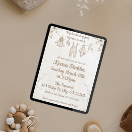 Neutrale Babydusche winzige Hände, winzige Füße Einladung