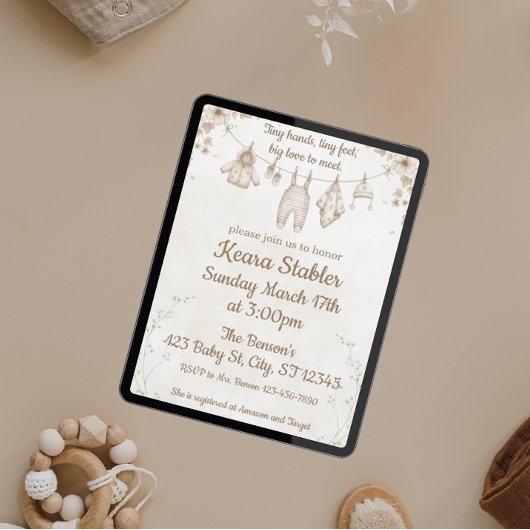 Neutrale Babydusche winzige Hände, winzige Füße Einladung