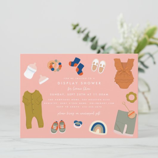 Neutrale Babygeschenke - Display-Dusche Einladung (Stehend Vorderseite)