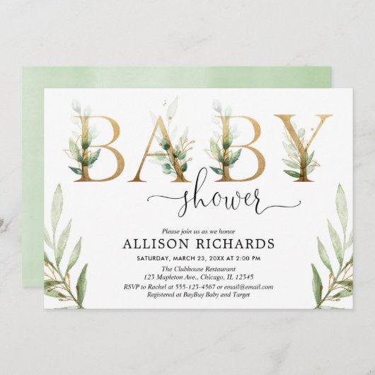 Neutrale Babyparty des Grüns des Geschlechtes Einladung (Vorne/Hinten)
