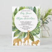 Neutrale Babyparty des Safarigeschlechtes grünes Einladung (Stehend Vorderseite)
