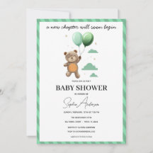 Neutrale Babyparty-Einladung Teddybär Grün Ba