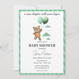 Neutrale Babyparty-Einladung Teddybär Grün Ba Einladung