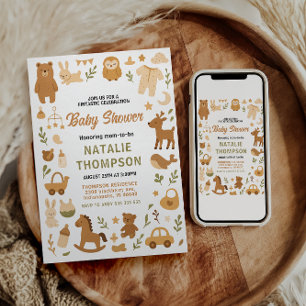 Neutrale Babyparty für Jungen   Süße Safari-Tiere Einladung