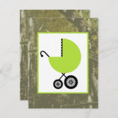 Neutrale Babyparty - grüner Wagen u. Tarnung Einladung (Vorne/Hinten)