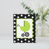 Neutrale Babyparty - grüner Wagen u. Tupfen Einladung (Stehend Vorderseite)