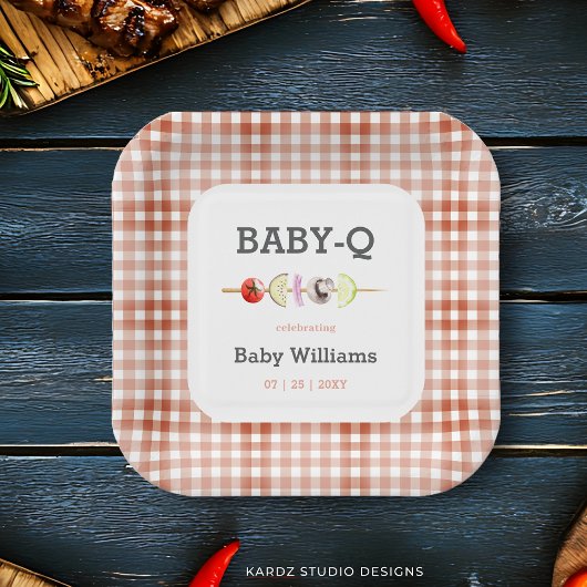 Neutrale BabyQ GRILLEN Baby Shower Pappteller