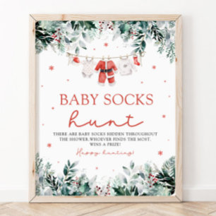 Neutrale Babysocken-Babydusche Red Santa Gender Poster