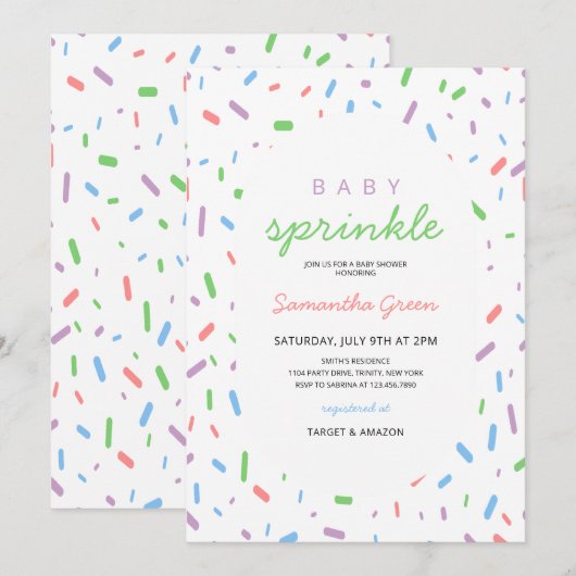 Neutrale Babysprinkle Einladung (Vorne/Hinten)