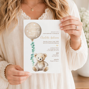 Neutrale Bärchen-Kaum-Warten-Eukalyptus-Baby-Party Einladung