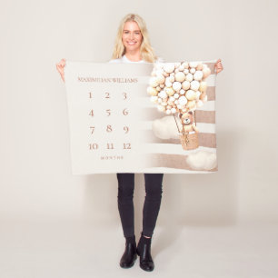 Neutrale Bärenballons Meilenstein Baby Blanke Fleecedecke