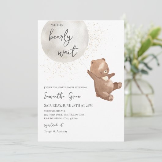 Neutrale Bärendusche Einladung (Stehend Vorderseite)