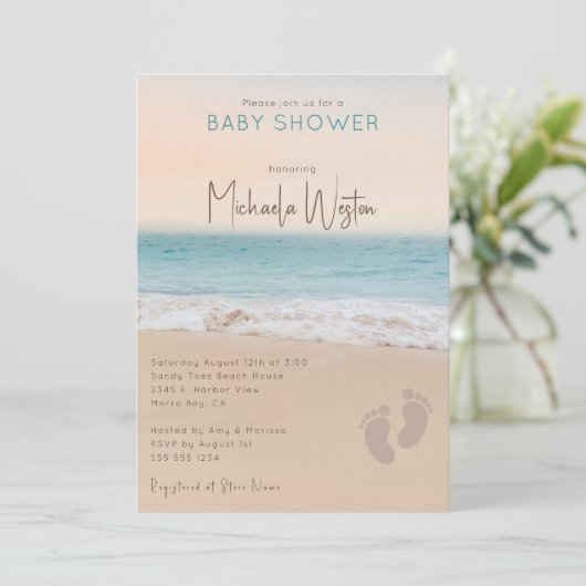 Neutrale Beach-Baby-Dusche für einfaches Geschlech Einladung (Stehend Vorderseite)