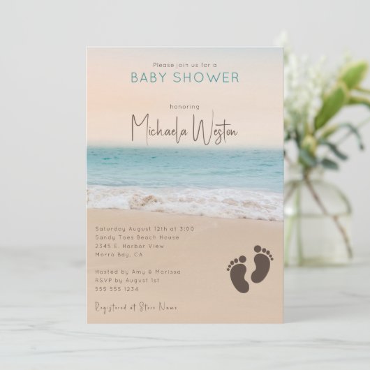 Neutrale Beach-Baby-Dusche für einfaches Geschlech Einladung (Stehend Vorderseite)