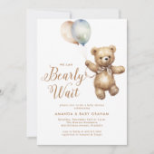 Neutrale Bear Wait Teddy Bear Baby Shower Einladung (Vorderseite)