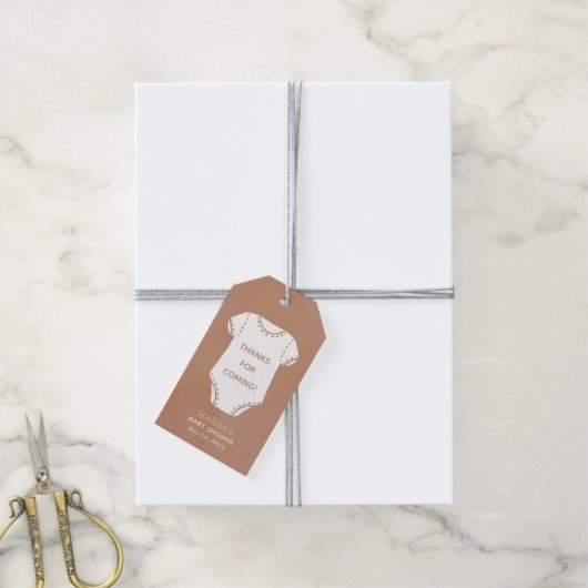 Neutrale Beige Bodysuit Kinderdusche Gefälligkeits Geschenkanhänger (Mit Garn)