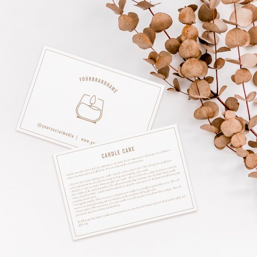 Neutrale Beige Candle Care Instruction Card Dankeskarte