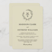 Neutrale Beige Einfache elegante Monogram-Hochzeit Einladung (Vorne/Hinten)