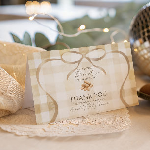 Neutrale Beige Gingham Erdnuss Baby Shower Dekorat Dankeskarte