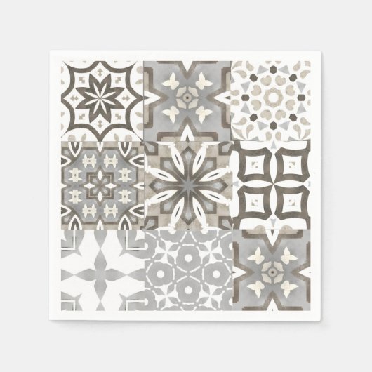 Neutrale, beige, graue, marokkanische Fliesen Serviette (Vorderseite)