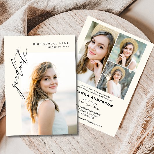 Neutrale Beige Minimalistische Foto Graduation Par Einladung