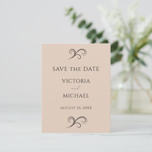 Neutrale Beige Minimalistische Hochzeit Save The Date (Stehend Vorderseite)