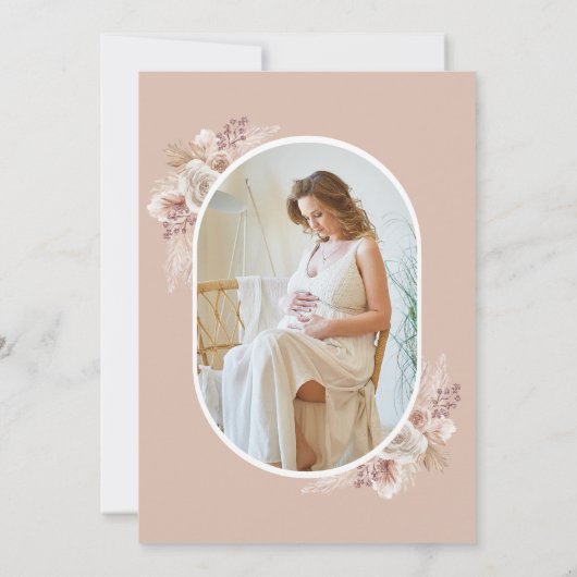 Neutrale Beige Pampas Foto Babydusche Einladung (Rückseite)