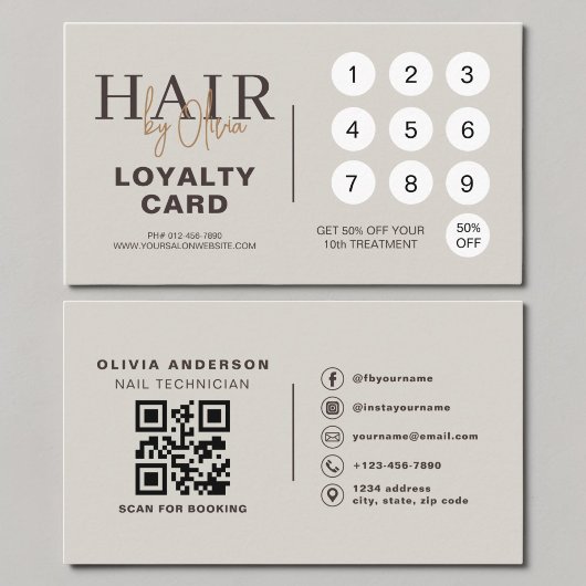 Neutrale Beige QR-Code Friseursalon Treuekarte