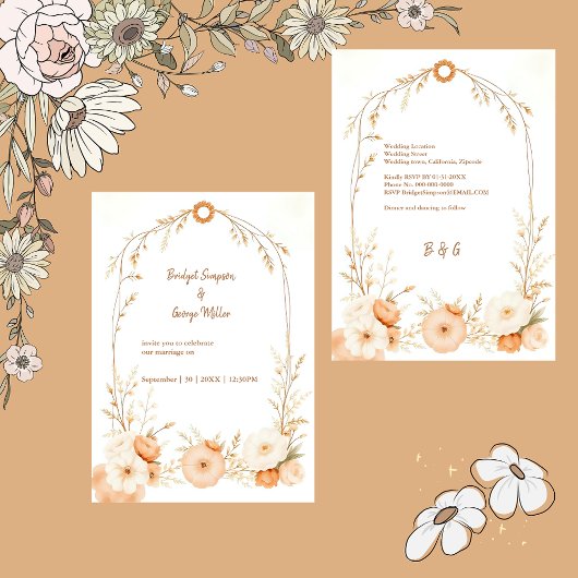 Neutrale Beige Rustikale Blütenrahmenhochzeit