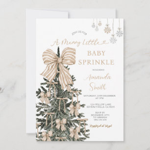 Neutrale beigefarbene Schleife Weihnachtsbaum Baby Einladung