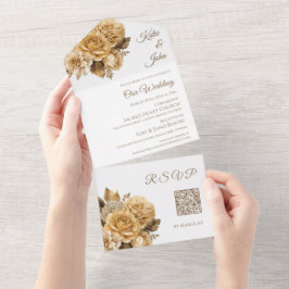 Neutrale Blume Bouquet-White Wedding QR-Code All In One Einladung