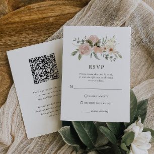 Neutrale Blume   Combo QR Code und Traditionelle RSVP Karte