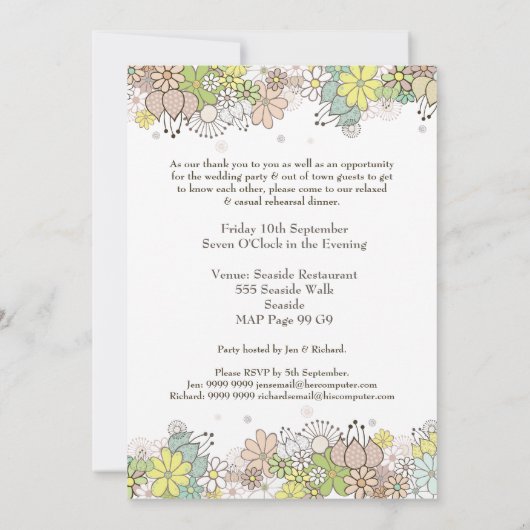 Neutrale Blume Probe Dinner DIY Custom Einladung (Rückseite)